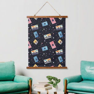 Retro Cassette Tapes in Cosmic Space Hanging Tapestry
