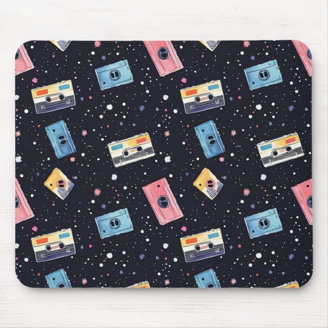 Retro Cassette Tapes in Cosmic Space Mouse Mat (Front)