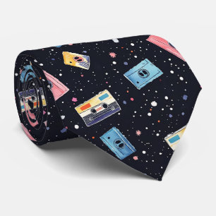 Retro Cassette Tapes in Cosmic Space Tie