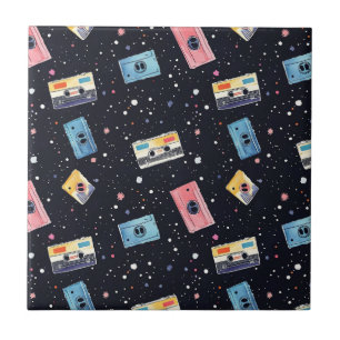 Retro Cassette Tapes in Cosmic Space Tile