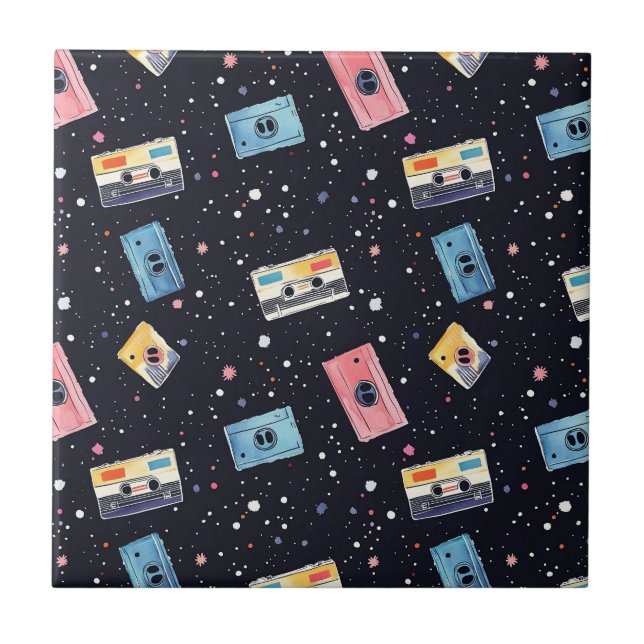 Retro Cassette Tapes in Cosmic Space Tile (Front)