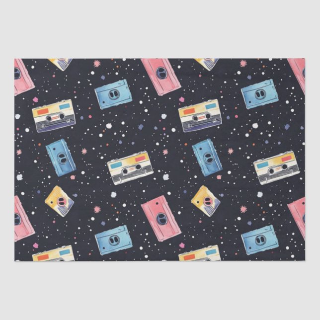 Retro Cassette Tapes in Cosmic Space Tissue Paper (Front)
