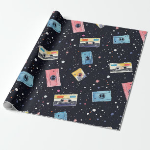 Retro Cassette Tapes in Cosmic Space Wrapping Paper