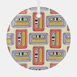 Retro cassette tapes: seamless pattern. glass tree decoration
