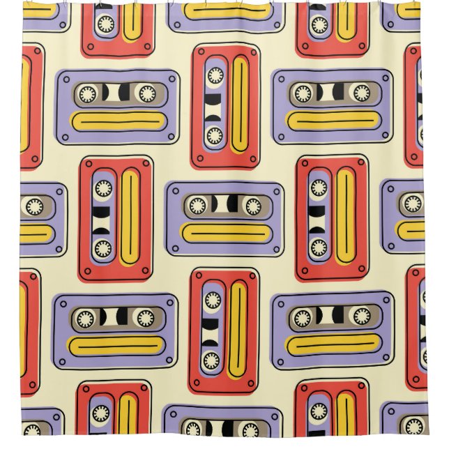 Retro cassette tapes: seamless pattern. shower curtain (Front)