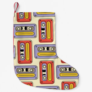 Retro cassette tapes: seamless pattern. small christmas stocking
