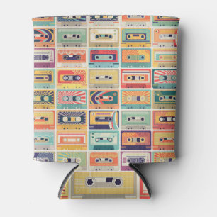 Retro Cassette Tapes Vintage Pattern. Can Cooler