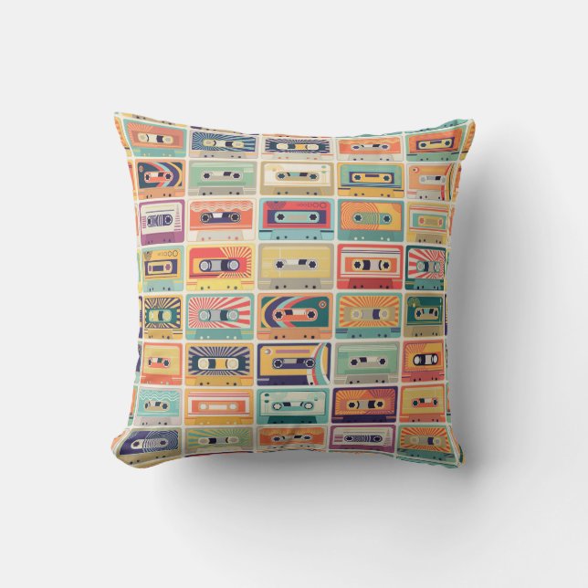 Retro Cassette Tapes Vintage Pattern. Cushion (Front)