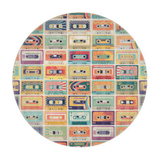 Retro Cassette Tapes Vintage Pattern. Cutting Board