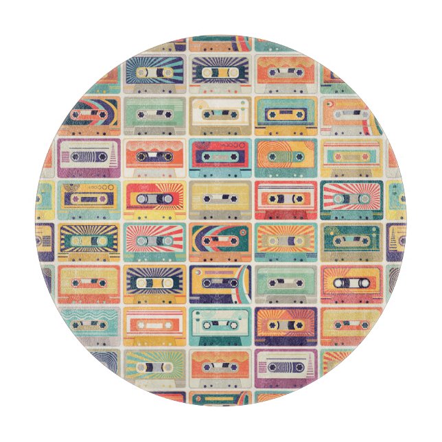 Retro Cassette Tapes Vintage Pattern. Cutting Board (Front)
