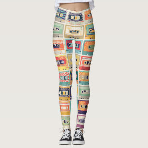 Retro Cassette Tapes Vintage Pattern. Leggings
