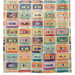 Retro Cassette Tapes Vintage Pattern. Shower Curtain