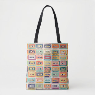 Retro Cassette Tapes Vintage Pattern. Tote Bag