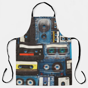 Retro Cassettes: Blue Background Vintage. Apron
