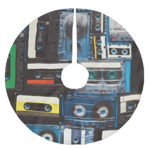 Retro Cassettes: Blue Background Vintage. Brushed Polyester Tree Skirt