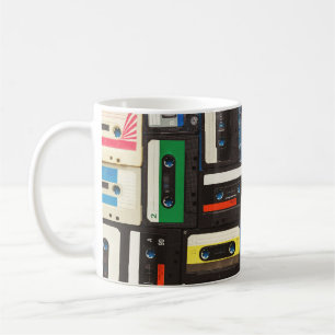Retro Cassettes: Blue Background Vintage. Coffee Mug