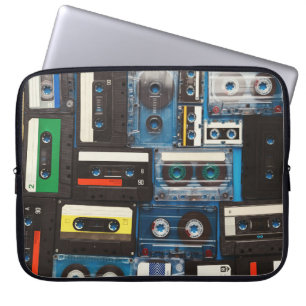 Retro Cassettes: Blue Background Vintage. Laptop Sleeve