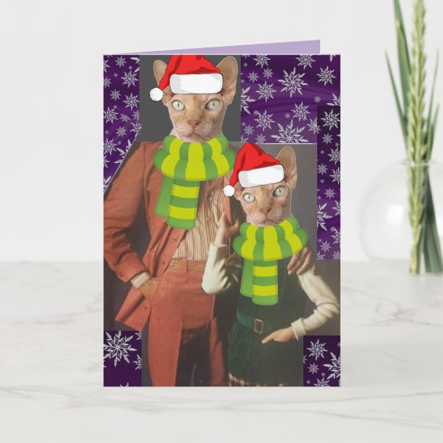 RETRO CAT 1970's FUNNY CHRISTMAS CARD (Front)