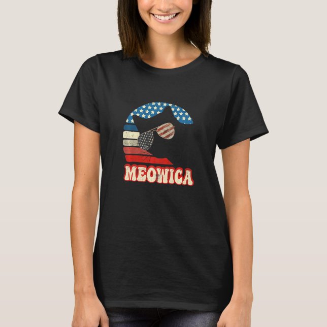 Retro Cat 4th Of July Meowica Merica Men Usa Ameri T-Shirt (Front)