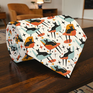 Retro Cat 50s Graphic Custom Necktie