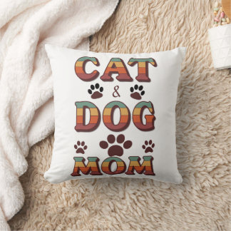 Retro Cat and Dog Mom Throw Pillow
