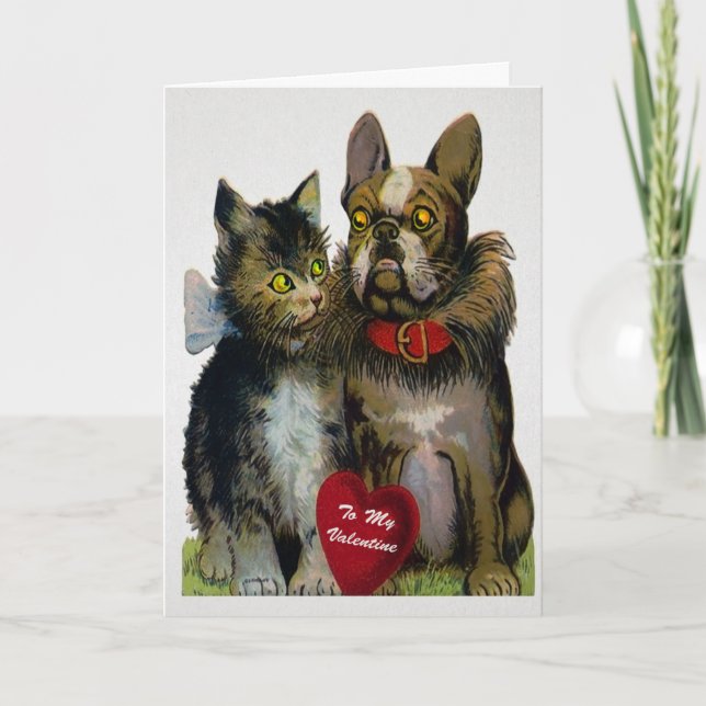 Retro Cat and Dog Valentine's Day Card (Front)