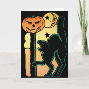 Retro Cat and Pumpkin Halloween Card