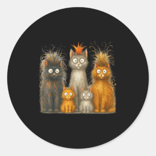 Retro Cat Art Crazy Funny Kitten Gift Men Women Bo Classic Round Sticker