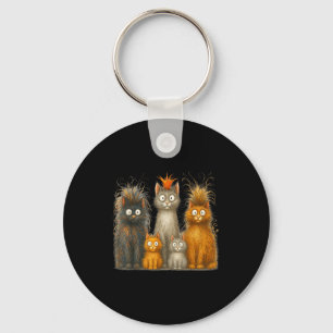 Retro Cat Art Crazy Funny Kitten Gift Men Women Bo Key Ring