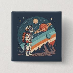 Retro Cat Astronaut Cosmic Space Illustration 15 Cm Square Badge
