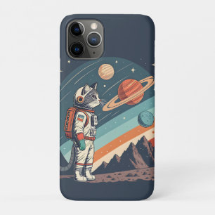 Retro Cat Astronaut Cosmic Space Illustration iPhone 11 Pro Case