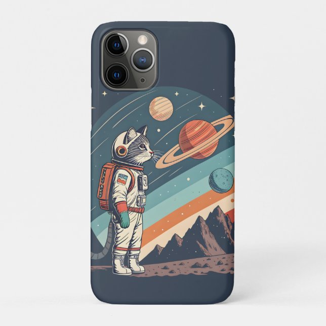 Retro Cat Astronaut Cosmic Space Illustration Case-Mate iPhone Case (Back)