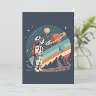 Retro Cat Astronaut Cosmic Space Illustration Holiday Card