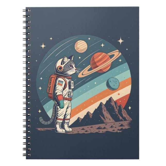 Retro Cat Astronaut Cosmic Space Illustration Notebook (Front)