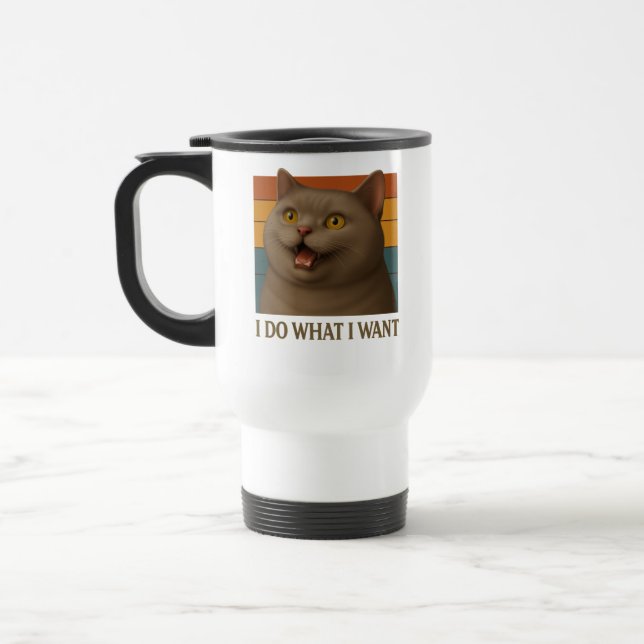 Retro Cat Attitude Travel Mug (Left)