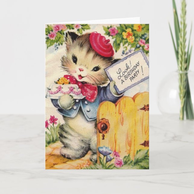 Retro Cat Birthday Party Invitation (Front)