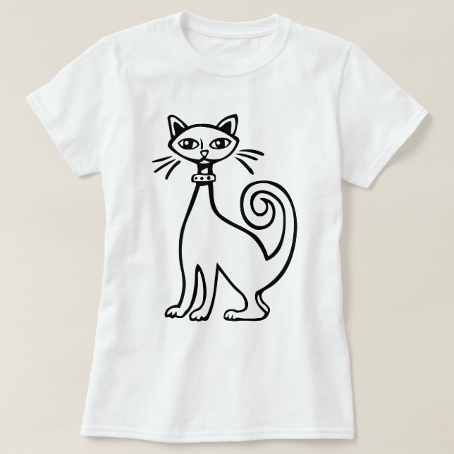 Retro Cat - Black and White T-Shirt (Design Front)