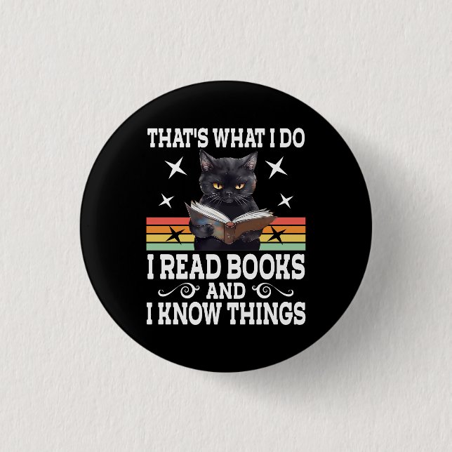 Retro Cat Books The Reader Halloween Reading Gift 3 Cm Round Badge (Front)