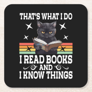 Retro Cat Books The Reader Halloween Reading Gift Square Paper Coaster