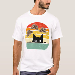 Retro Cat & Butterflies Illustration T-Shirt
