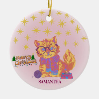 Retro Cat Ceramic Christmas Ornament