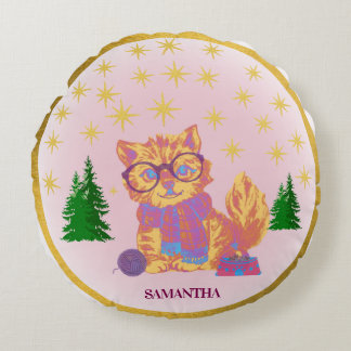 Retro Cat Ceramic Christmas Round Cushion