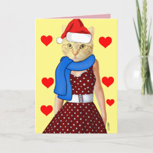 RETRO CAT CHRISTMAS BEST FRIEND CHRISTMAS CARD