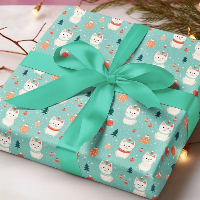Retro Cat Christmas Holiday  Wrapping Paper (Creator Uploaded)