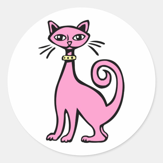 Retro Cat Classic Round Sticker (Front)