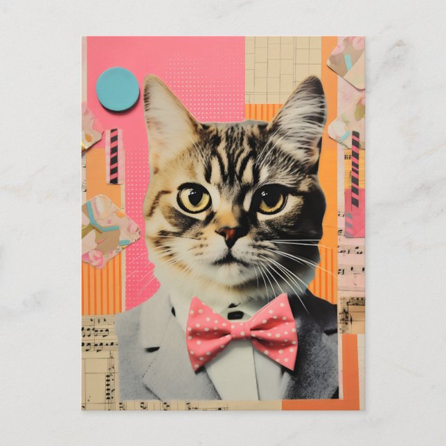 Retro Cat Collage Postcard (Front)