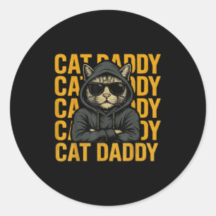 Retro Cat Daddy Style Animal Gift For Men Women Ki Classic Round Sticker