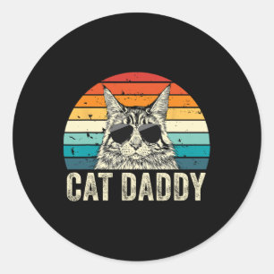 Retro Cat Daddy Vintage Distressed Maine Coon Cat Classic Round Sticker