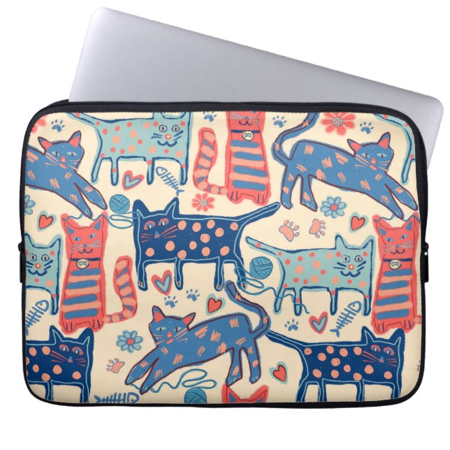 Retro Cat Design Laptop Sleeve (Front)