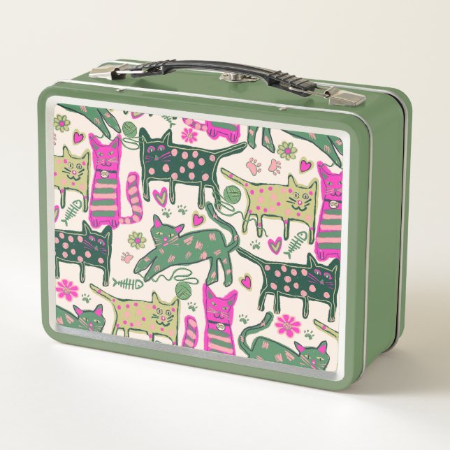 Retro Cat Design Metal Lunch Box (Back)
